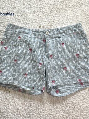 Lily Pulitzer Seersucker Hurricane Shorts Embroidered w/Pink Palm Trees - Sz 6